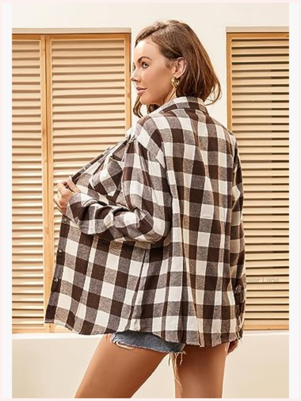 Long Sleeve Button Down Plaid Flannel Shirt Casual Work Tops - Picture 2 of 6